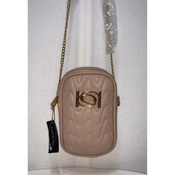 NEW Bebe Gaga Phone Crossbody Bag Sand Beige Gold - Picture 1 of 9